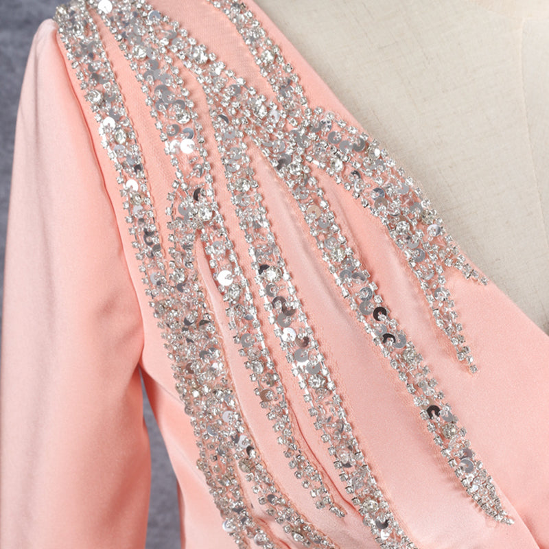 Pink Three-Quarter Sleeve Fishtail Sequin Evening Dress - Image 6