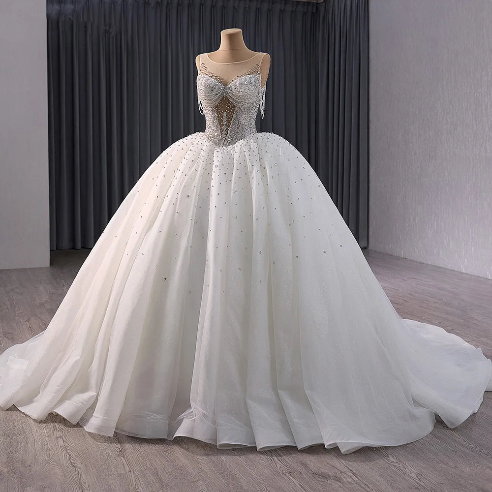 Modern Ball Gowns Wedding Dresses Elegant Lace Up Back Bridal Gowns Sequins Beading Bride Dress - Image 6