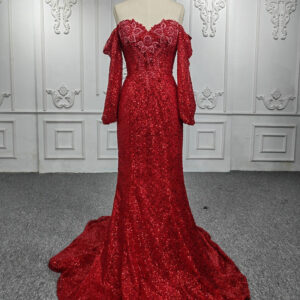 Sequins Long Sleeve Red Party Mermaid Wedding Gowns Dresses