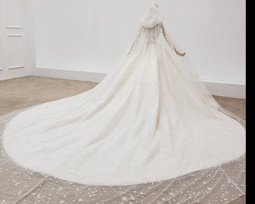 High Quality Embroidered Off Shoulder Princess With Hat Cape Wedding Dress - Image 4
