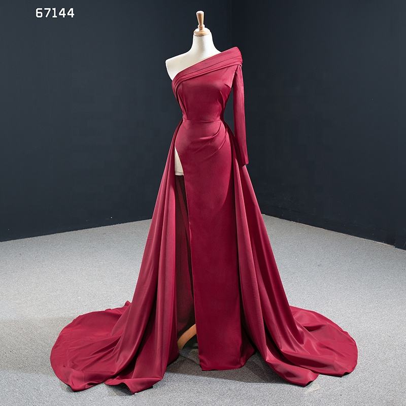 Red Satin One Shoulder Long Evening Party Women Dress