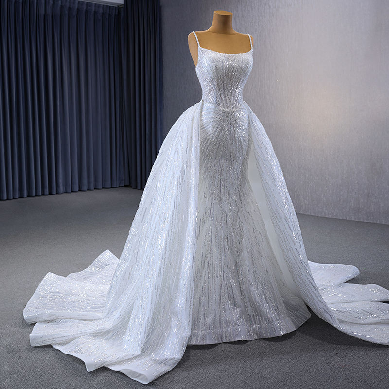 Elegant Sequins Beaded Spaghetti Straps Mermaid Wedding Dress - Image 6