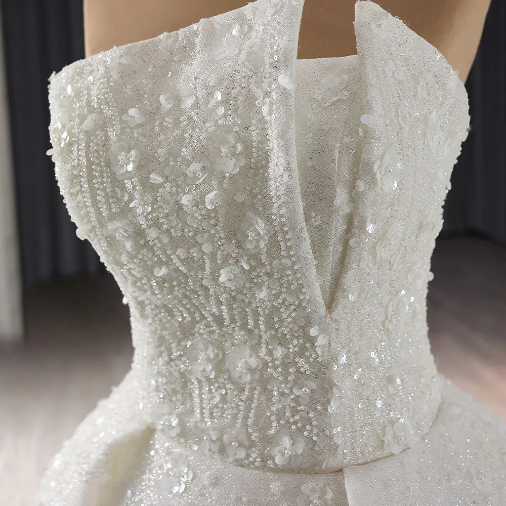 New Maxi Trailing Handmade Pearl Retro Lace Bridal Gown Plus Size Elegant Wedding Dress - Image 4
