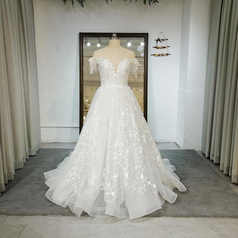 Beautiful Tassel Off Shoulder Bridal Dresses Women Wedding