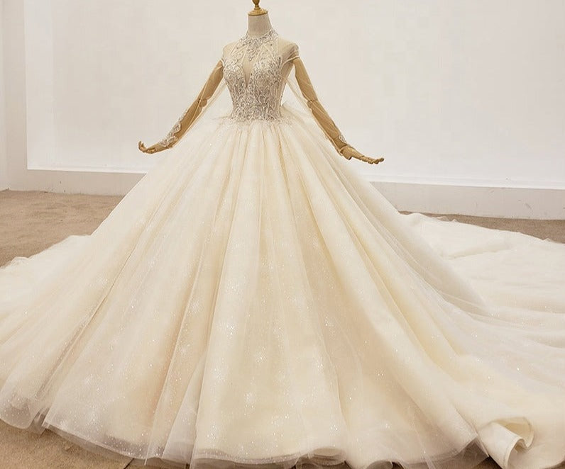 Lace Beading Bridal Wedding Dress Ball Gown Long Trail