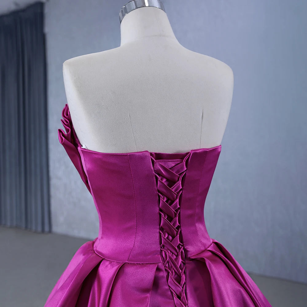 Real Pictures Fuchsia elegant Off-the-shoulder pleated satin Princess Ball Gown Sweetheart Wedding Dresses - Image 5
