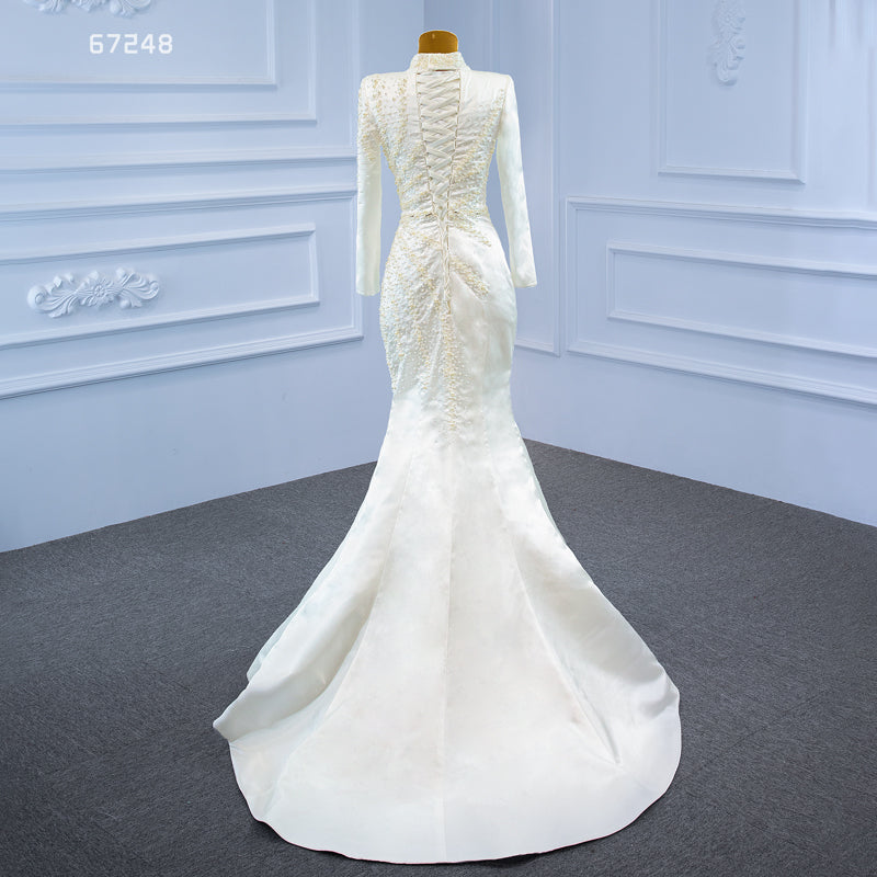 High Neck Long Sleeve Mermaid Detachable Tail Wedding Dresses - Image 5