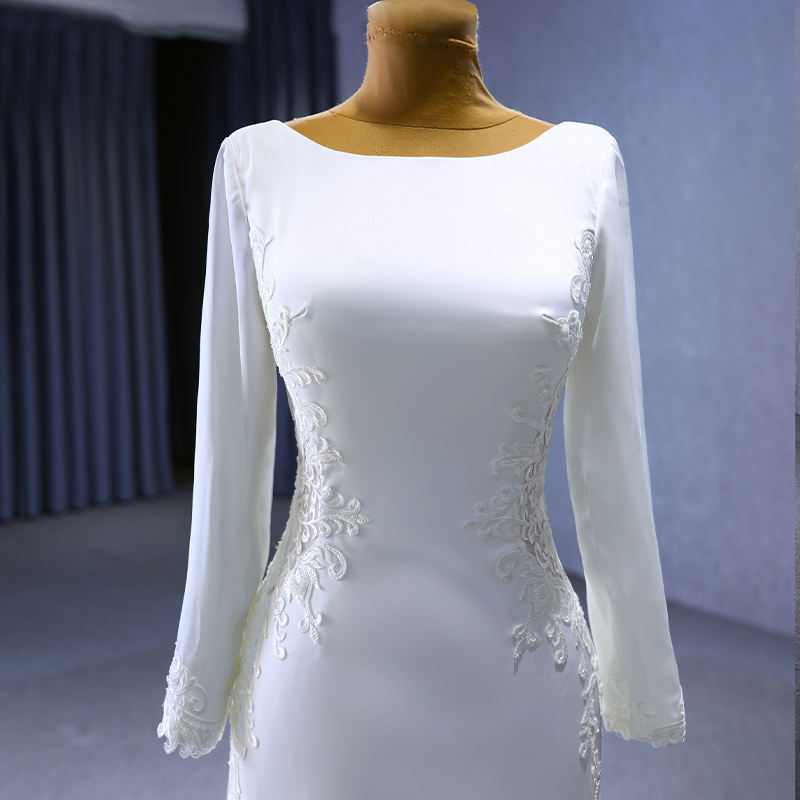 Modern White Backless Satin Appliques With Chapel Train Wedding Dresses - Image 2