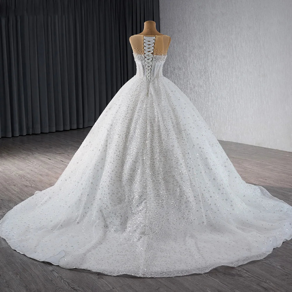 Elegance Fancy Beaded Ball Gown Beads Sequins Pearls Wedding Gowns - Image 4