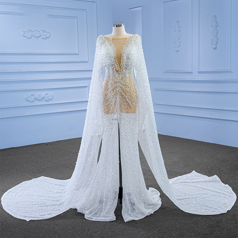 Modern O-neck Full Of Pearls Mermaid Sexy Wedding Dress