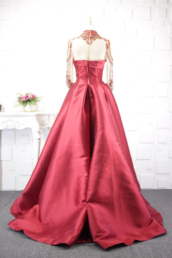 high neck beaded satin navy dresses women party - Image 8