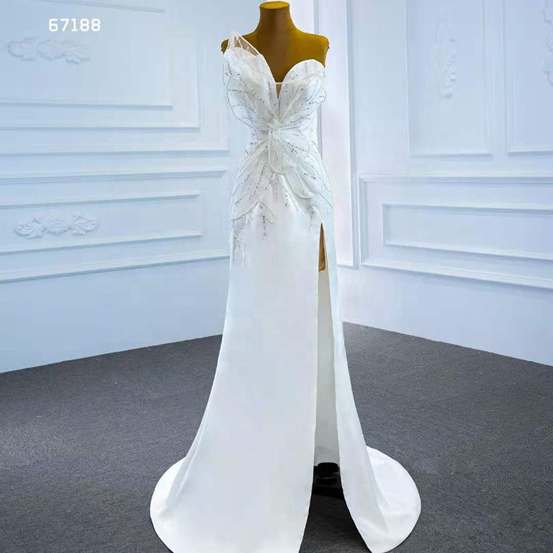 Sexy Luxury Appliques Sequined White Bridal Wedding Dress