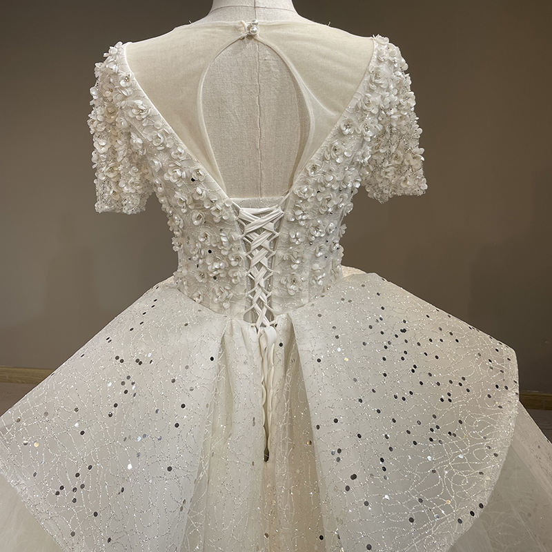 Luxury Applique Wedding Dresses With Gorgeous Sequin Covered Sweep Train Bridal Gown - Image 6