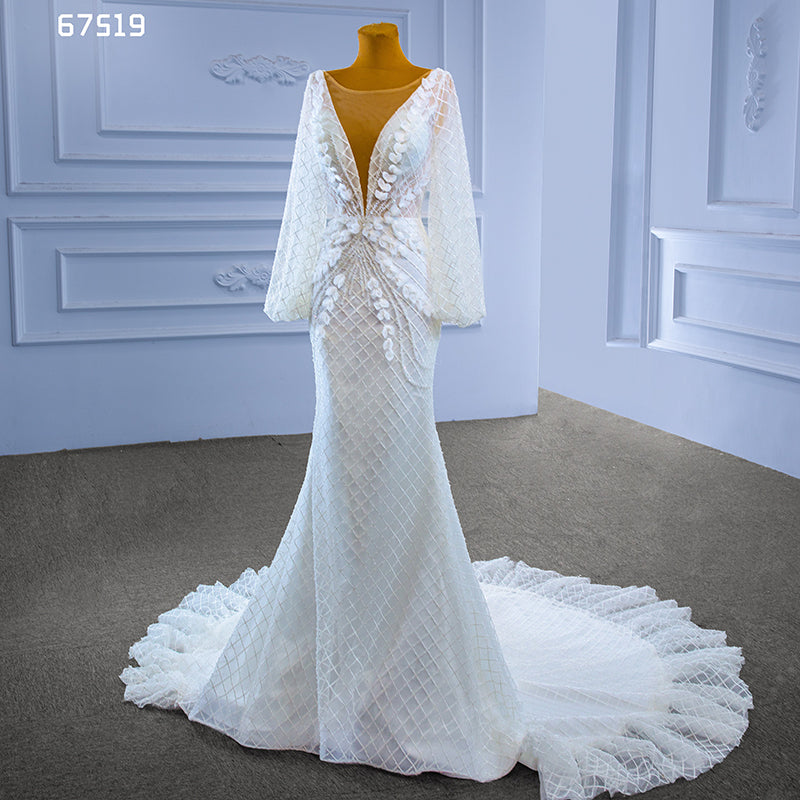 Elegant Mermaid Spaghetti Strap Beaded Lace V Neck Premium Wedding Dress