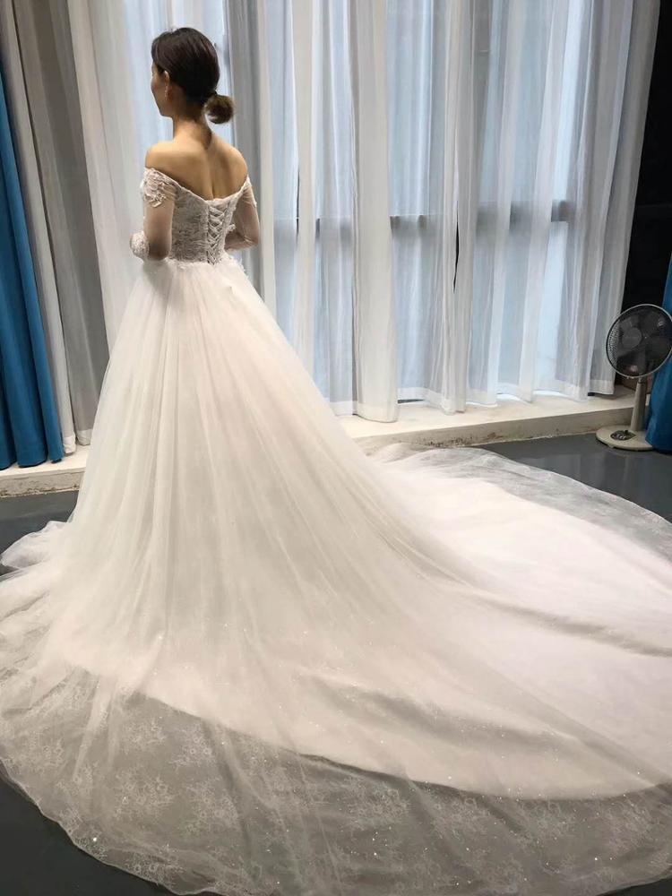 A-line pattern illusion embroidery beading lace up weeding dress Wedding Dress - Image 3