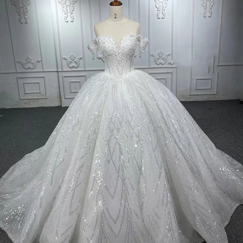 Beaded Full Of Sequins Flower Sweetheart wedding Ball Gown Dresses - Image 2