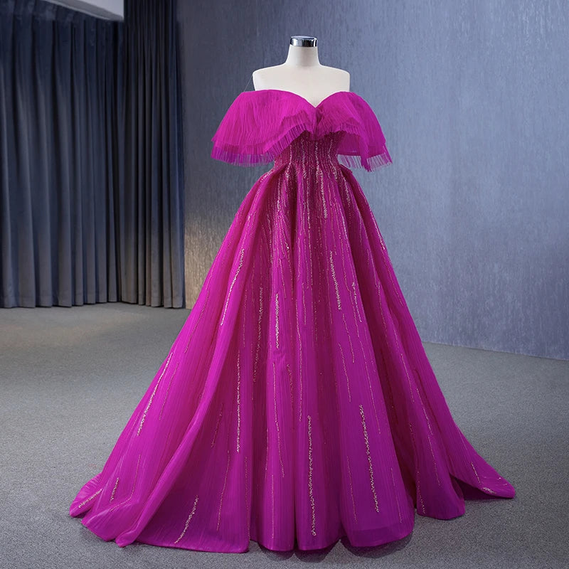 Honeyed Pink Fuchsia Tulle Prom Gowns Formal Evening Dresses Beadings A-Line Dress Floor Length - Image 7