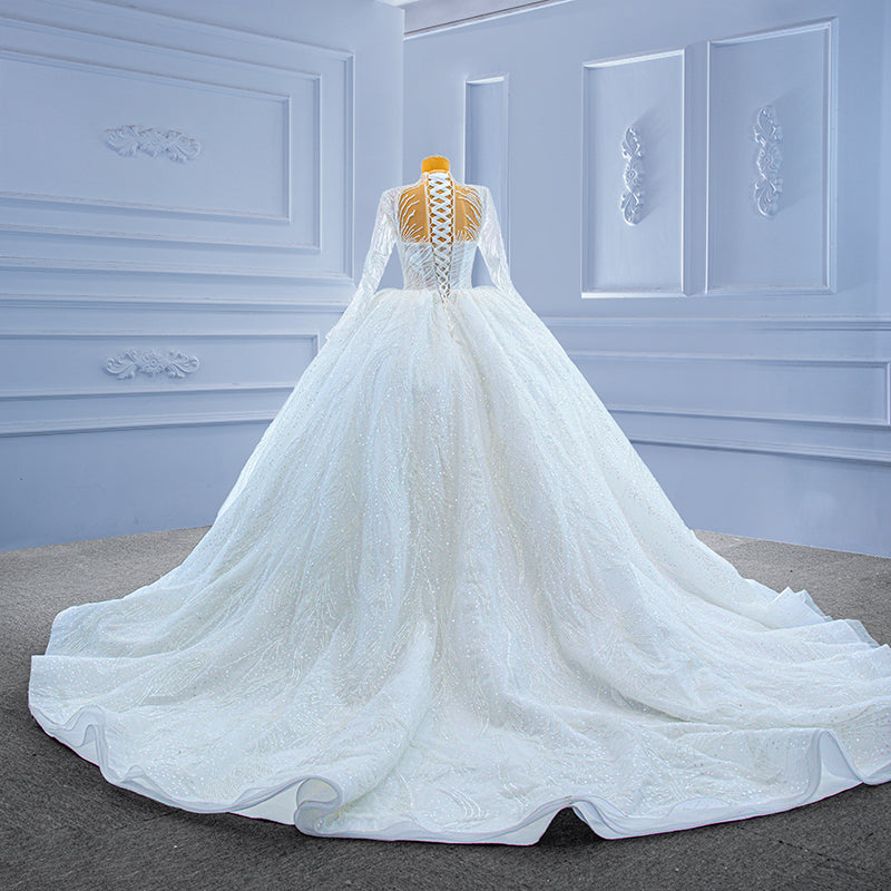 New Elegant Long Sleeve Lace Sequined Fabric Wedding Dress - Image 4