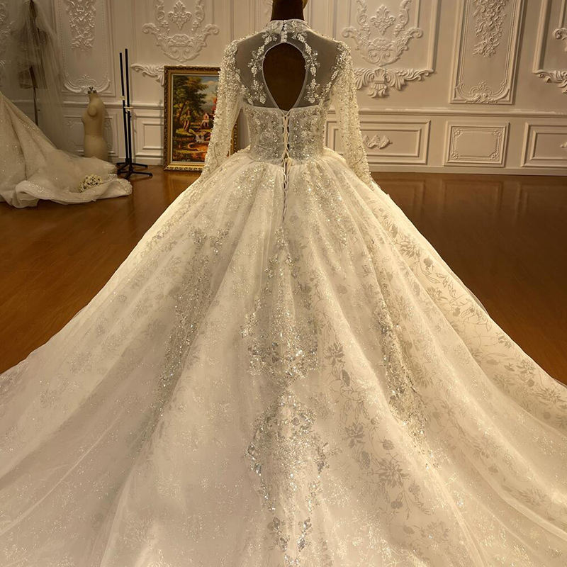 Long Sleeve 3D Flowers Applique Plus Size Ball Gown Vestidos De Novia Wedding Dress - Image 3