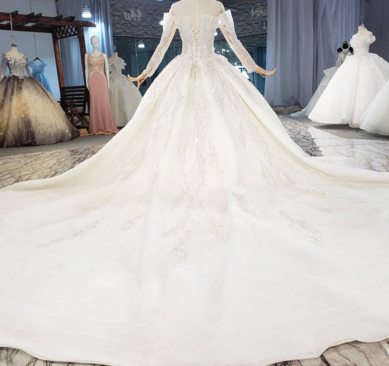 Elegant Long Sleeve Beading Sequin Women Wedding Dress Bridal Gown - Image 5