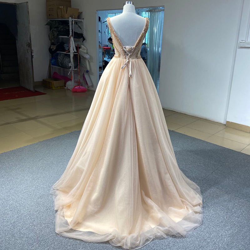 Bride Golden Dress Fashion Ladies Evening Dress Luxury Host Dress L Lace Ladies Wedding - Image 3