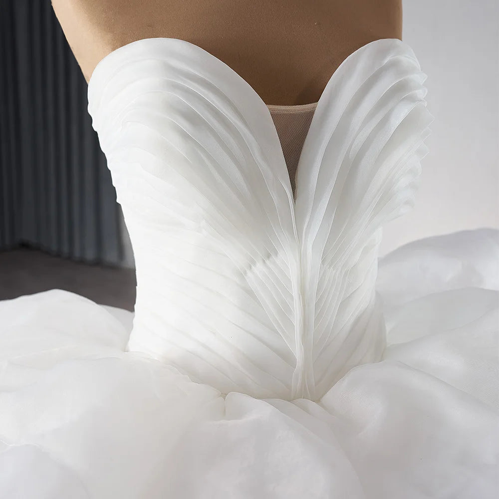 Ruffle Train Wedding Dress Spaghetti Straps Bridal Gown Sweetheart Neckline Bridal Dress - Image 5