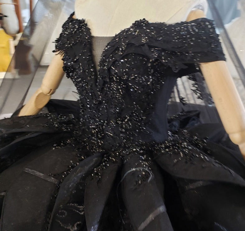 Wedding Dress Black Elegant Lace Off-the-shoulder Long Wedding Dress - Image 3