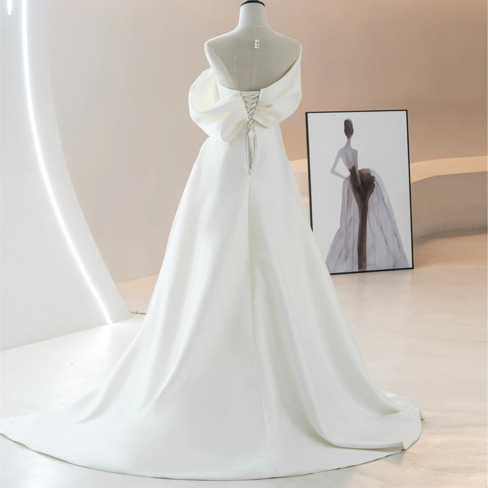 Classic Satin A-Line Bridal Wedding Women Dresses For Party - Image 6