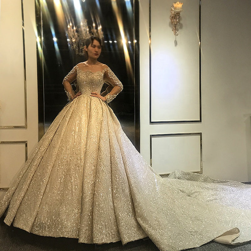Luxury Wedding Dresses Bridal Dresses Large Trail Sequins Chiffon Ball Gowns Wedding Dresses - Image 2