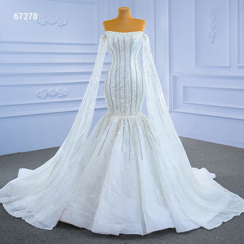 Ladies Fashion Off Shoulder Heavy Beading Mermaid Wedding Dress