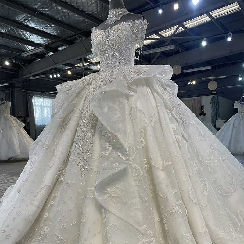 Off Shoulder Crystal Sequined Tulle Ball Gown Special Wedding Dress