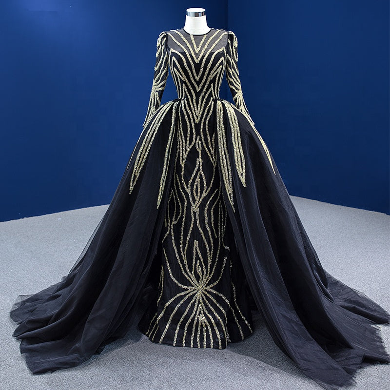Black Sexy Mermaid Wedding Dress With Detachable Train