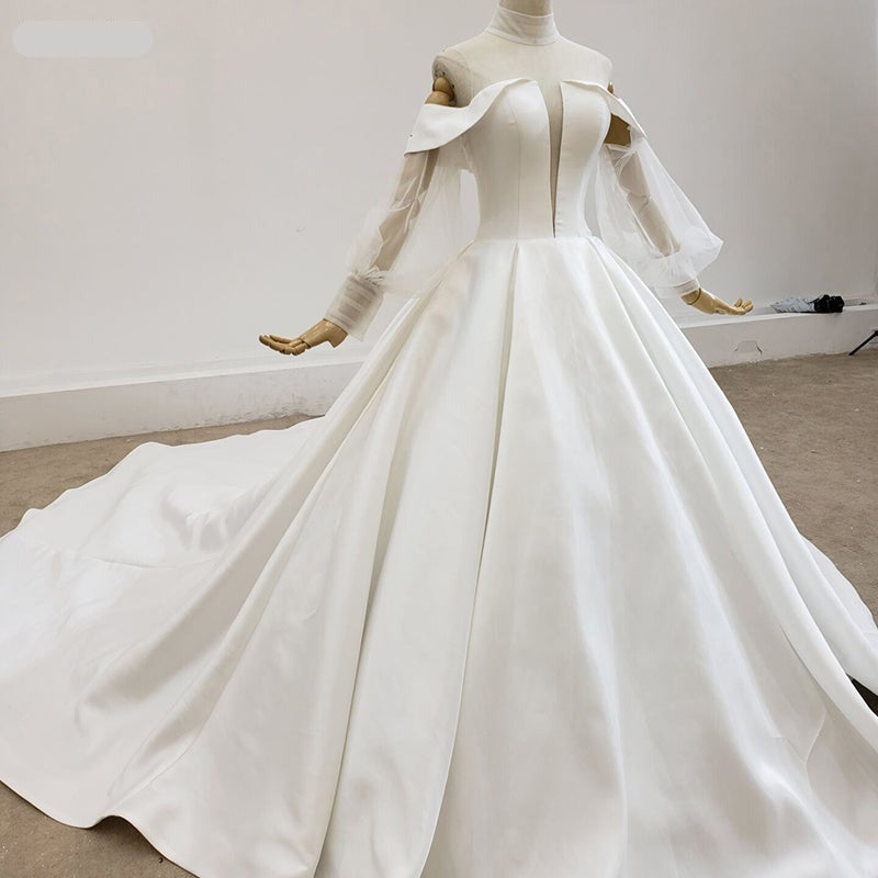 elegant Italy satin luxury high neck wedding gown bridal dress