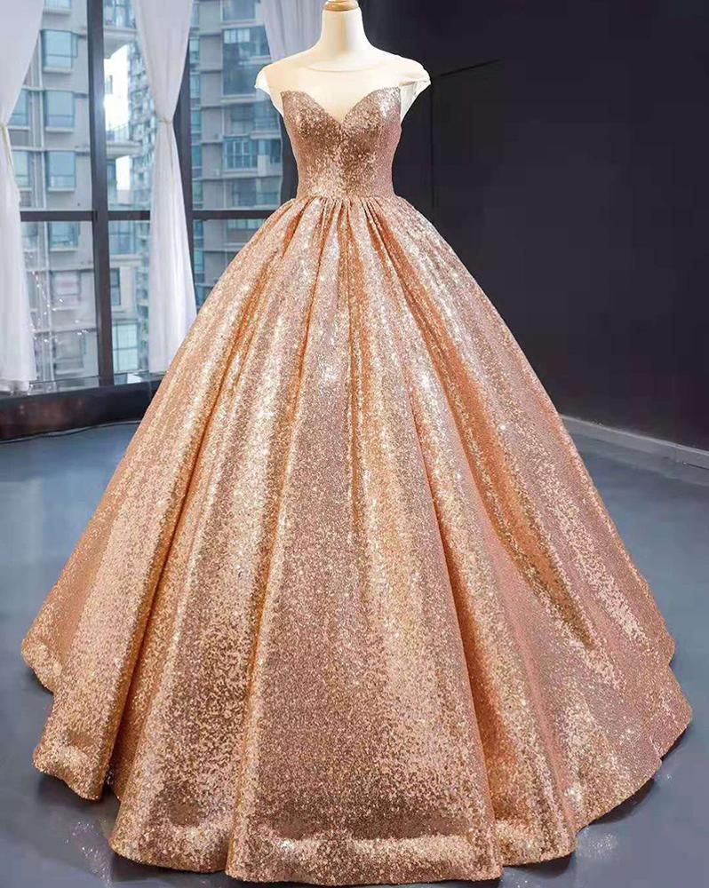 Women Ladies Cap Sleeves Party Maxi Sequin Evening Dress