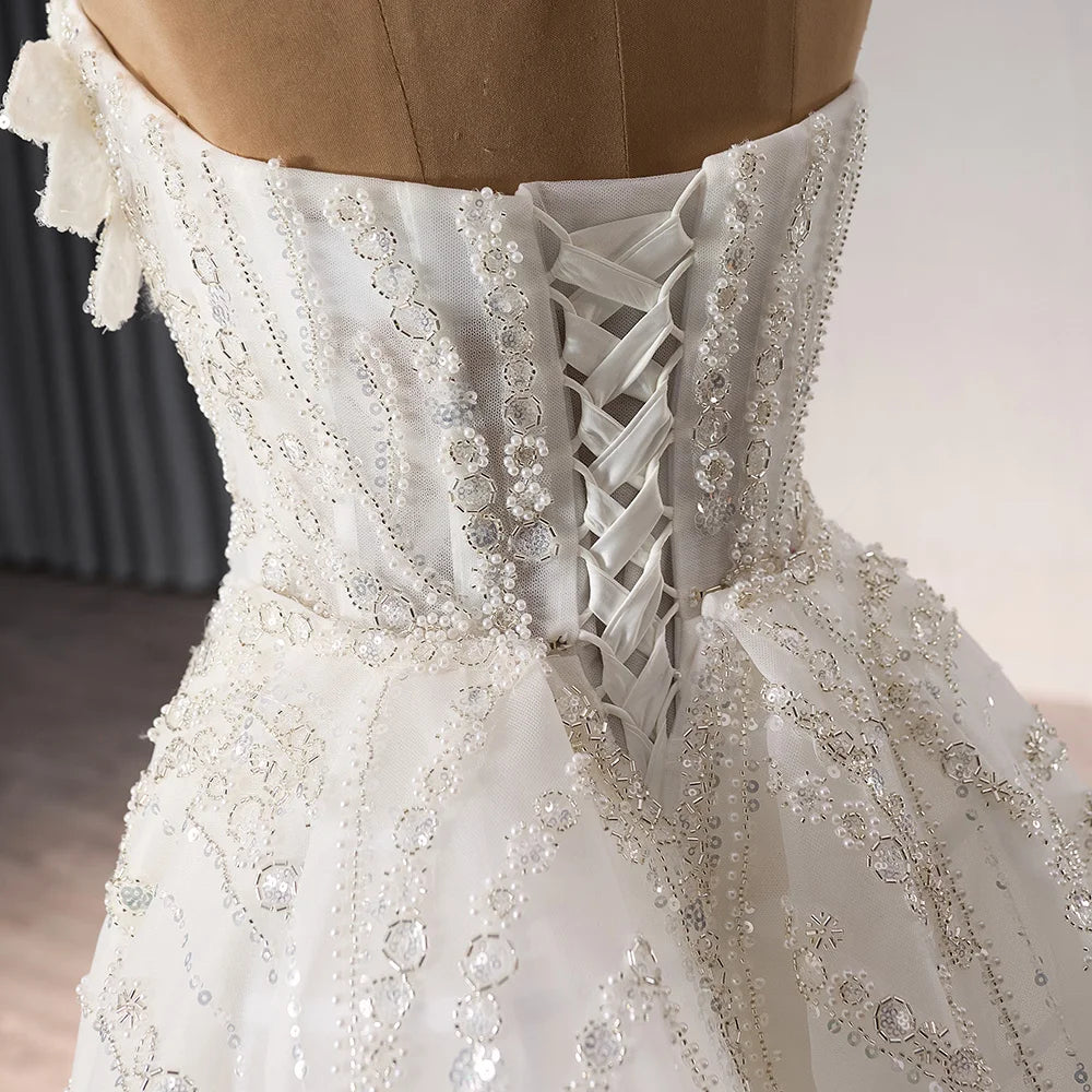 Luxury Sweetheart Sequin Wedding Dress Gown Heavy beaded 3D Flower Mermaid Gown With Detachable Train Wedding Dresses - Image 6