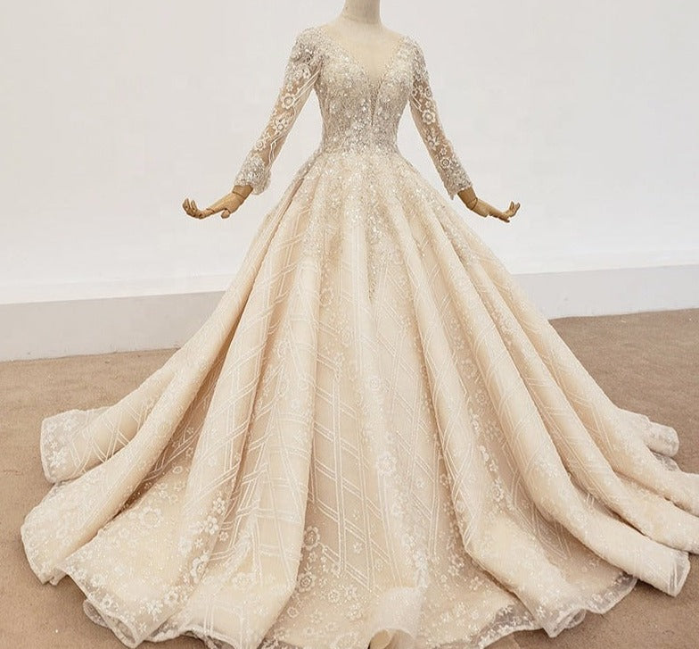 Crystal Long Sleeve Bride Dress Ball Gown Wedding