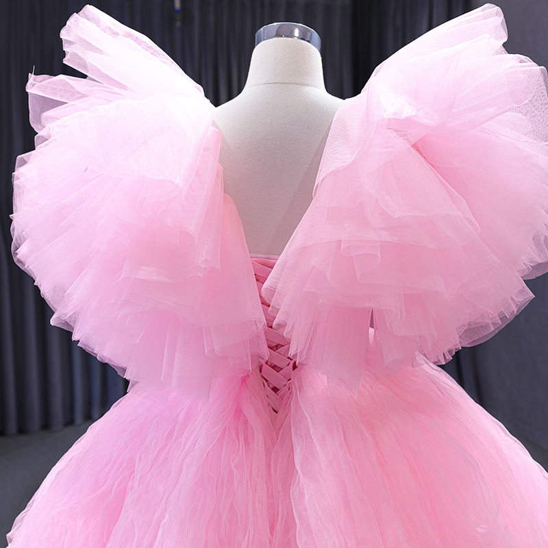 Pink Bridal Bow Chapel Train Evening Dresses - Image 7