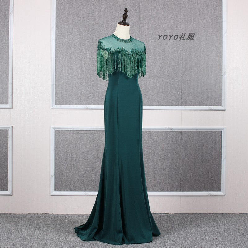 Ladies New Elegant Fringed Lace Green Mermaid Evening Dress Evening - Image 5
