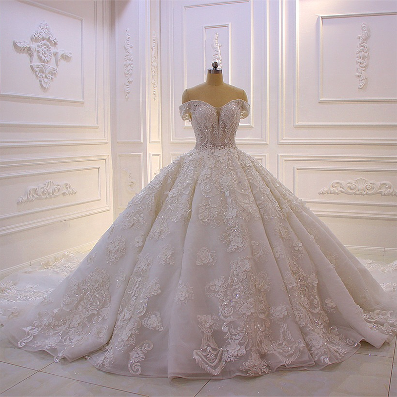 Custom Elegant Luxury Bridal Wedding Dress White Embroidered Sequin Ladies Dress