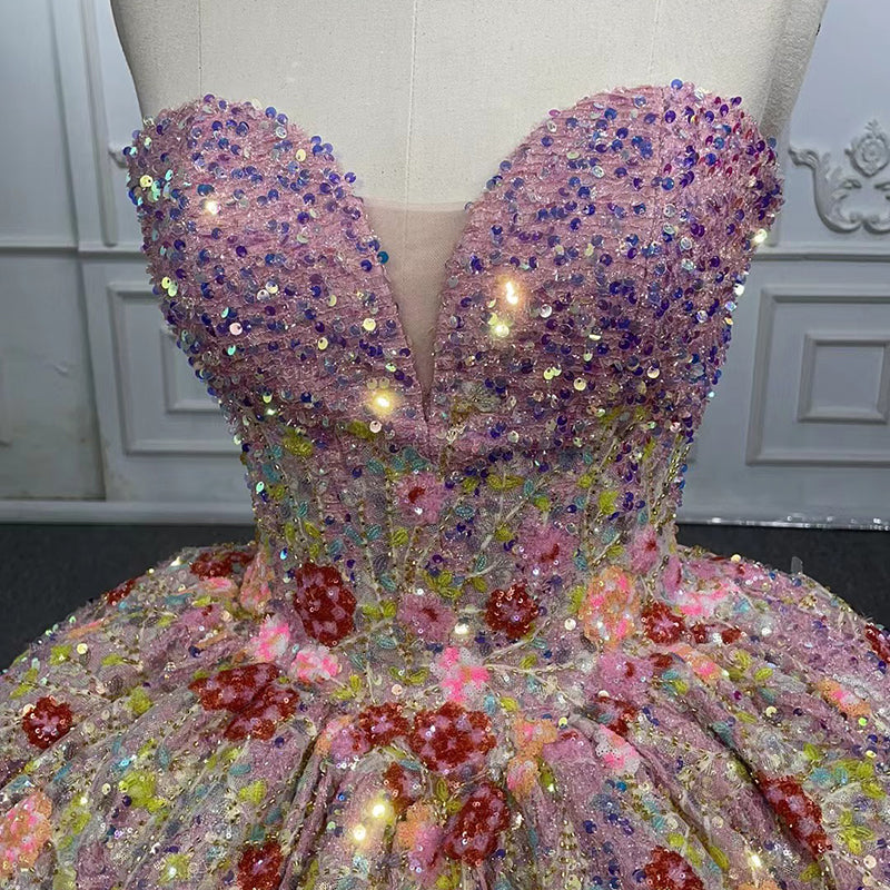 Shiny Applique Diamond Strapless Sequins Ball Gown Formal Evening Dresses - Image 7