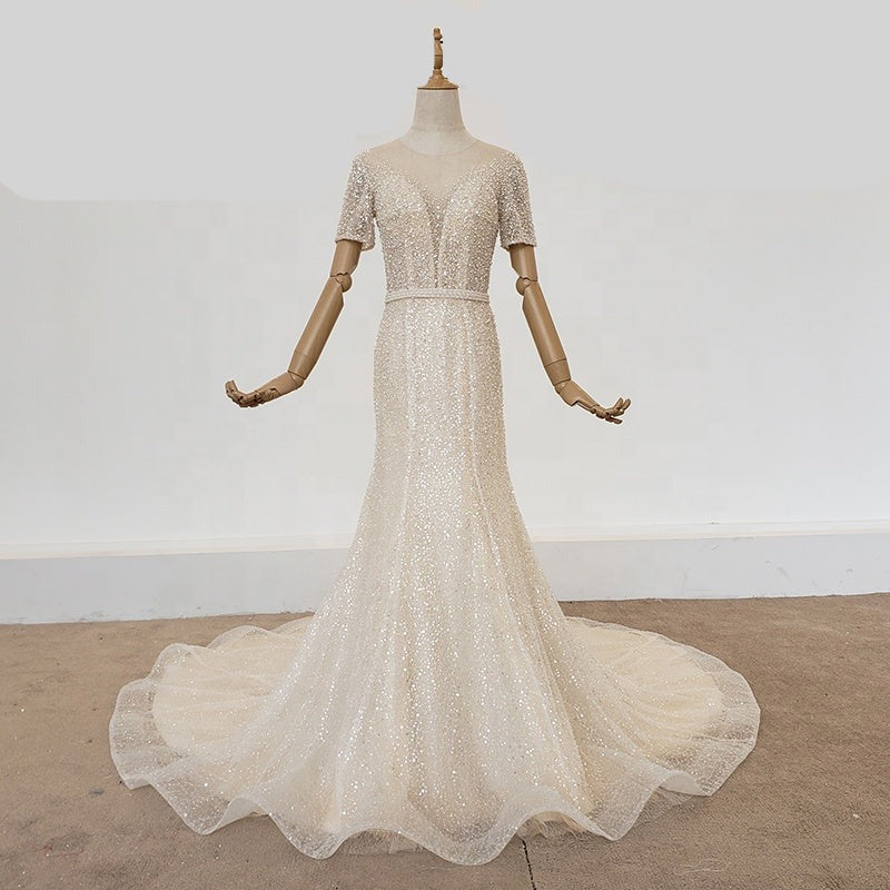 Crystal Latest Full Beaded Mermaid Princess Wedding Dress