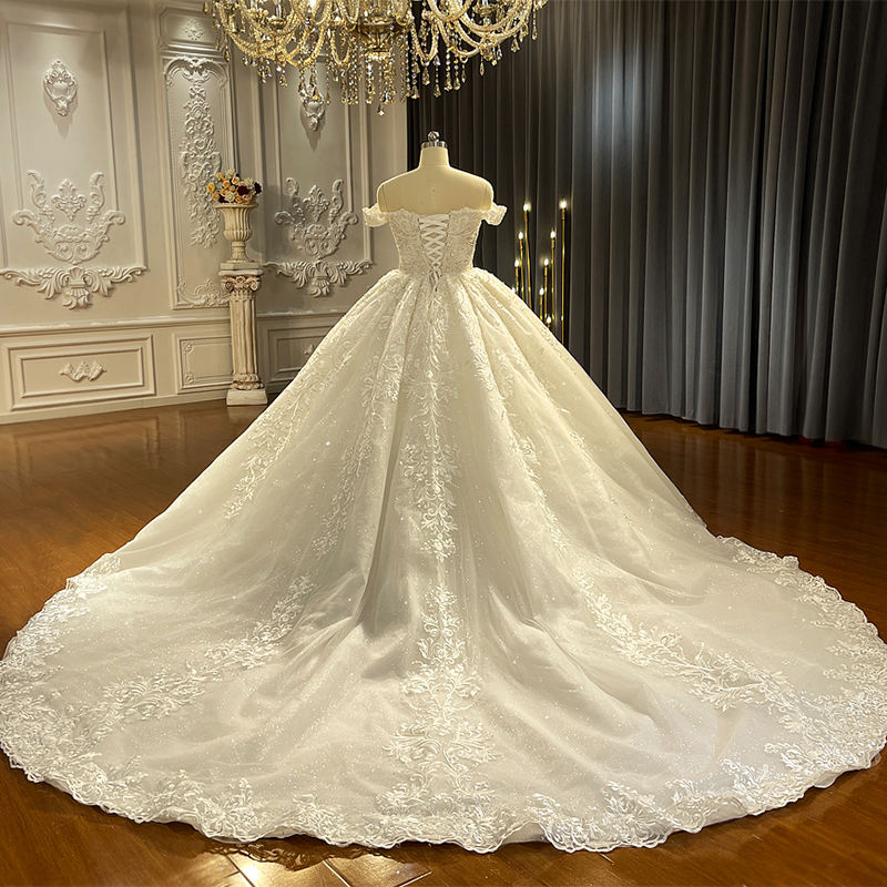 High Quality Lace Off Shoulder Ivory Bridal Wedding Ball Gown Dresses - Image 6