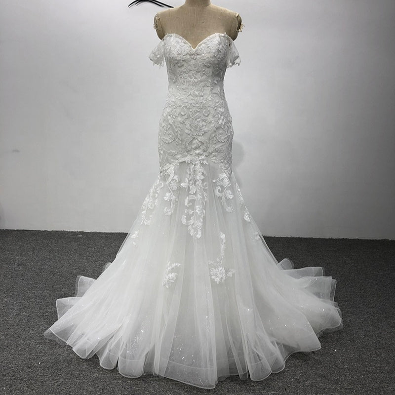 Ladies Tube Top Embroidered Lace Mermaid Wedding Dress