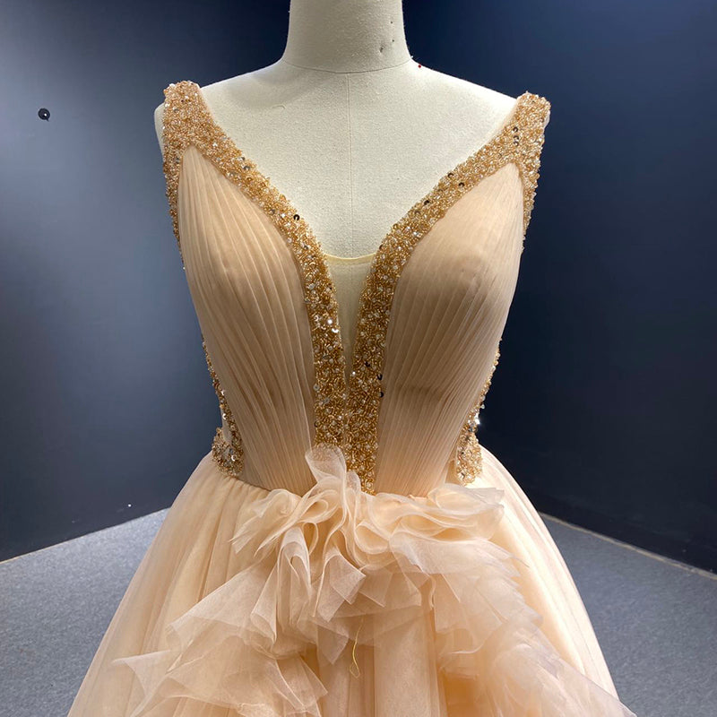 Bride Golden Dress Fashion Ladies Evening Dress Luxury Host Dress L Lace Ladies Wedding - Image 4