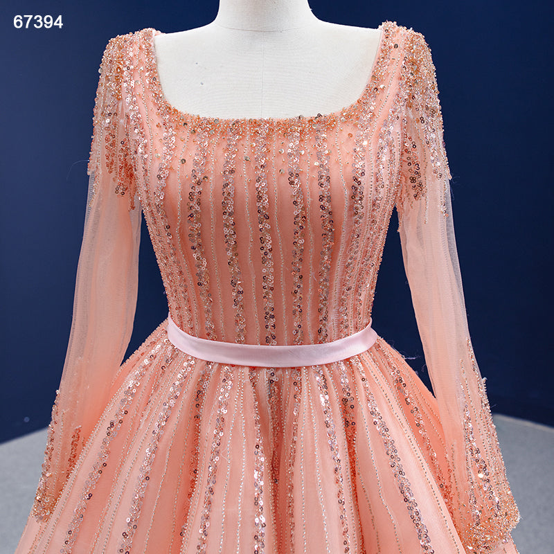 High Quality Elegant Lace Fringed Long-Sleeved Square Neck Party Evening Dress - Image 5