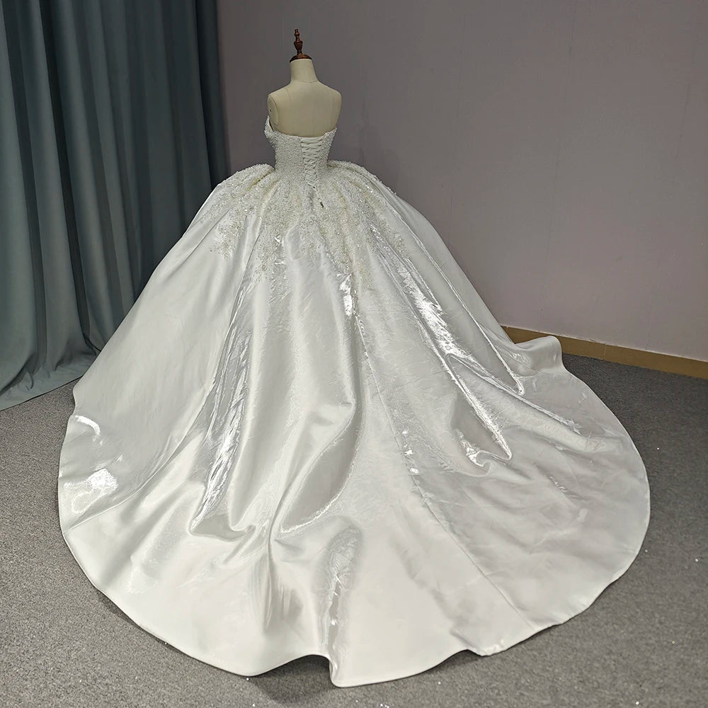 Dress Satin pearl Crystal Sweetheart Neck Women Ball Gown Lace Appliques Gowns - Image 4