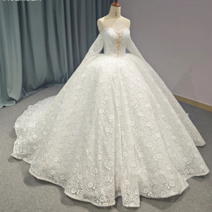 Luxury Lace White Dress Embroidery Wedding Dress Bridal Gown Detachable Sleeves Wedding Dress