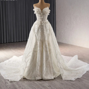 Luxury Sweetheart Sequin Wedding Dress Gown Heavy beaded 3D Flower Mermaid Gown With Detachable Train Wedding Dresses