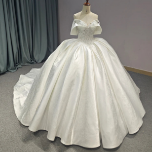 Satin wedding Dresses Ball Gown Sleeveless Beaded Crystal Sweet Dress Corset