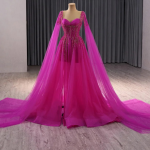 Long Cloak Luxury Beaded Evening Dresses Gowns For Women Wedding Party